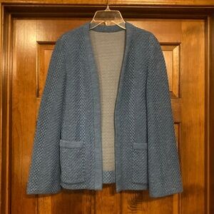 Medium Blue Woven Open Front Cardigan
